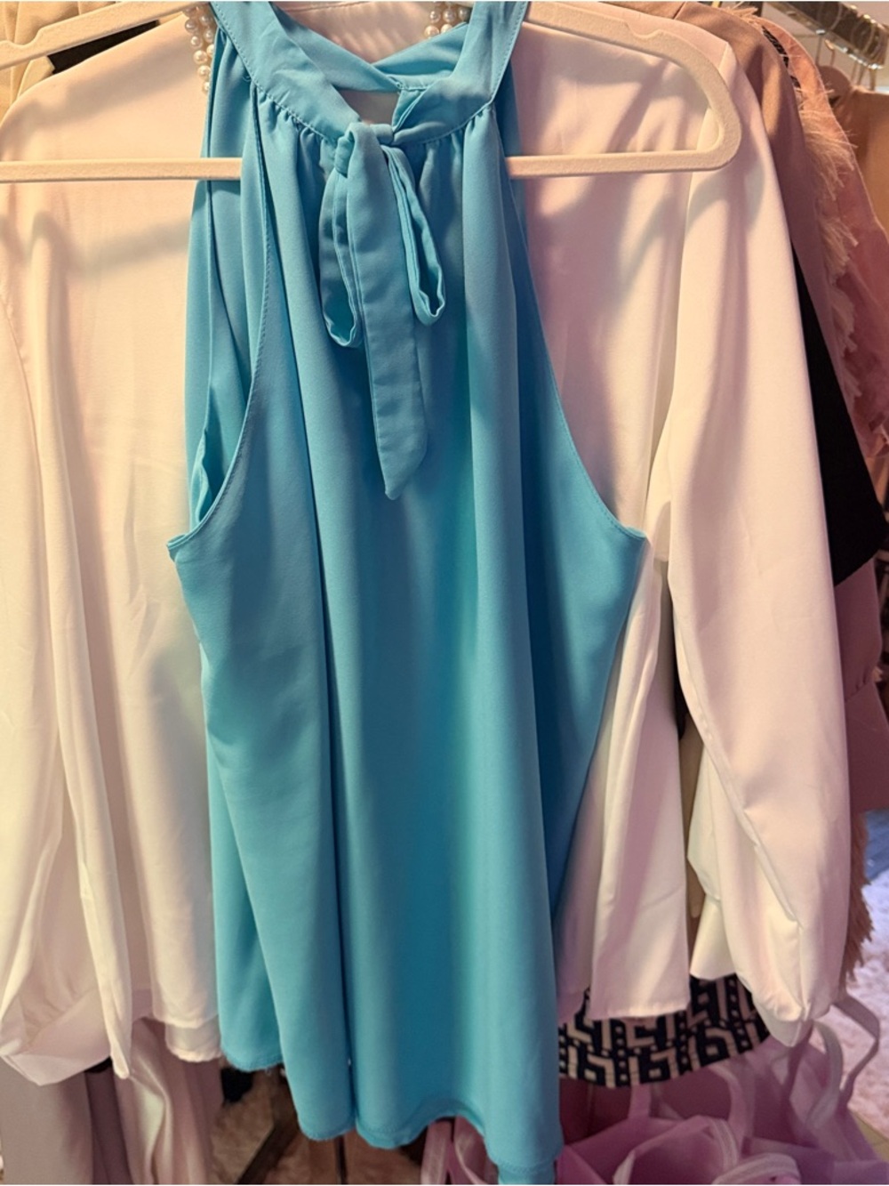 SHEIN Turquoise Halter Neck Sleeveless Blouse fully lined and SOFT!